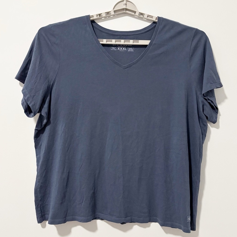 Life Is Good Crusher-lite V-neck Tee Womens Size XXXL Blue Cotton‎ Short Sleeve